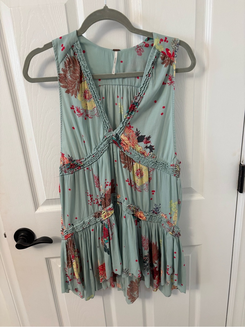Free People Mint Green Floral Tiered Mini Dress